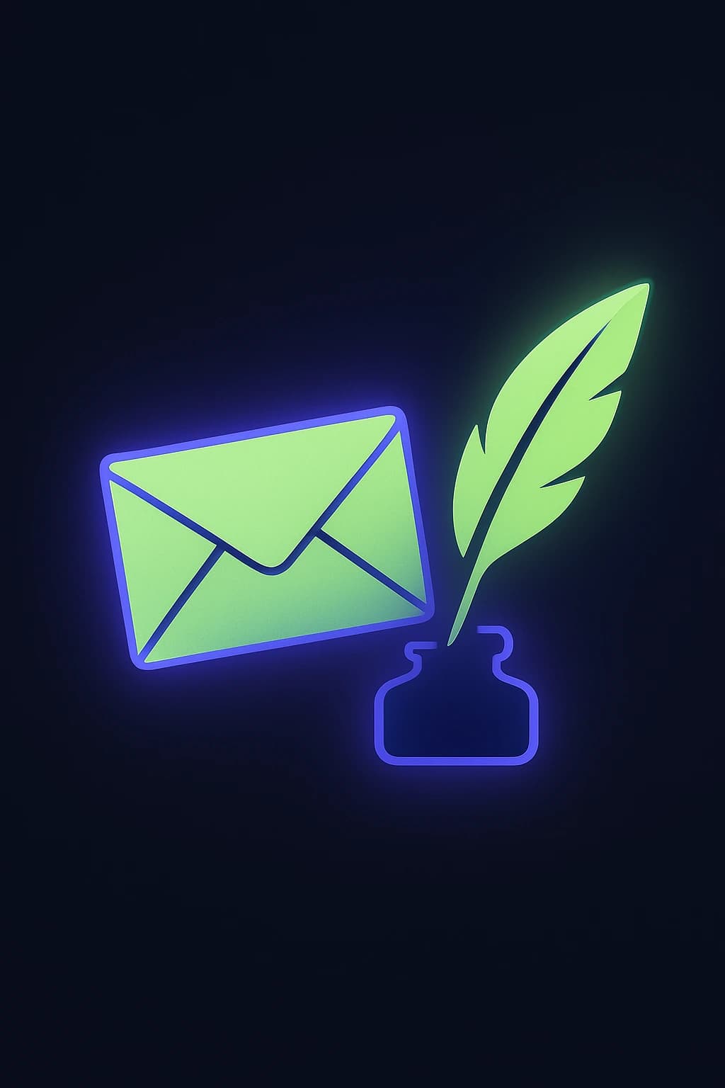 An envelope beside a quill resting in an inkwell